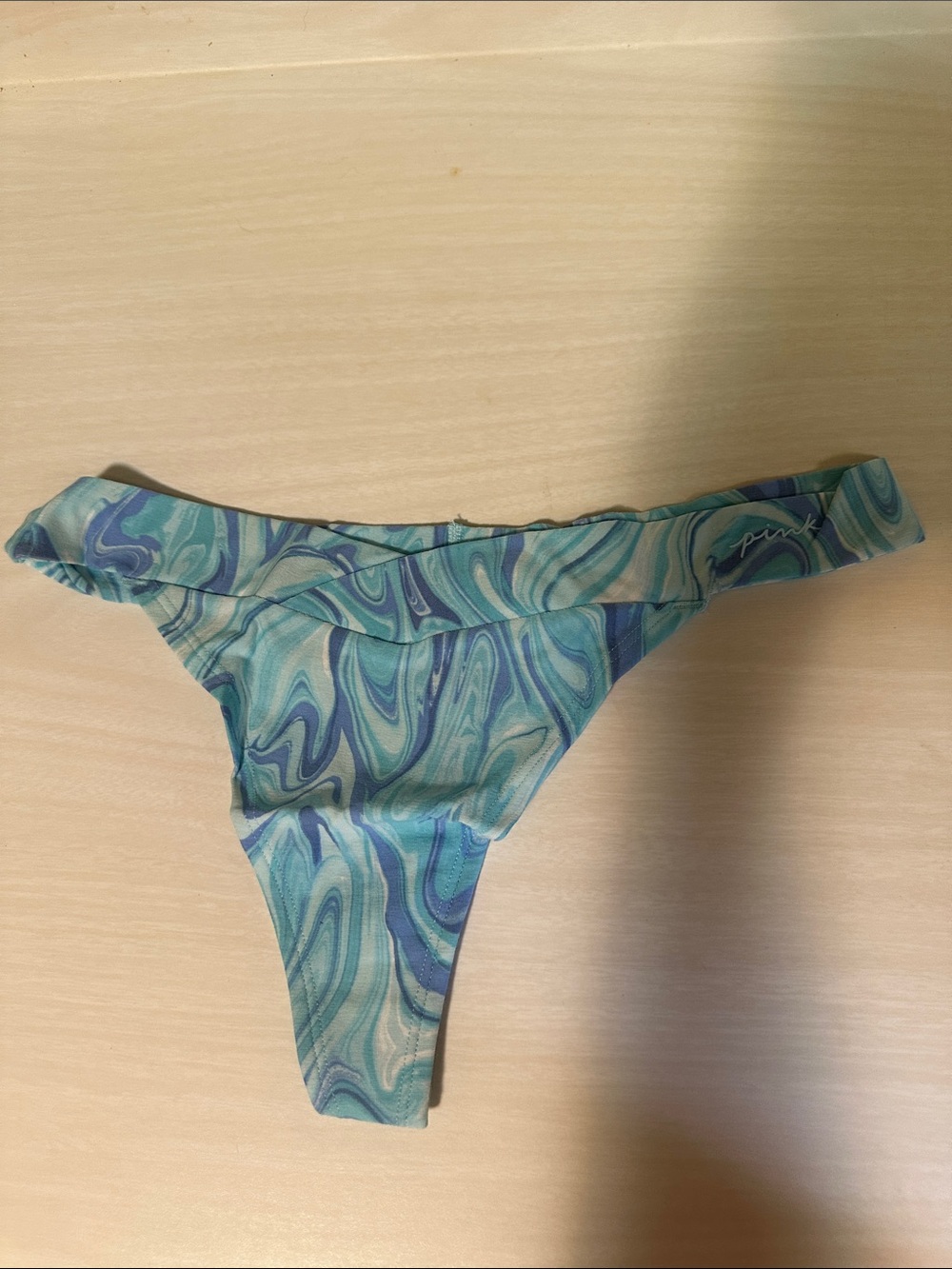 PINK Victoria's Secret Teal Marble-Print Thong panty